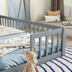 Letto a castello singolo con sponde protettive, pino e legno ingegnerizzato, naturale e grigio, sicuro, robusto, salvaspazio, facile montaggio per bambini