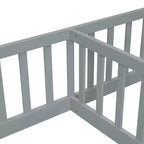 Letto a castello singolo con sponde protettive, pino e legno ingegnerizzato, naturale e grigio, sicuro, robusto, salvaspazio, facile montaggio per bambini