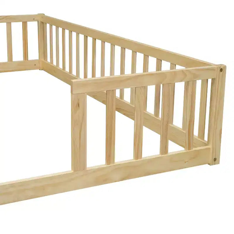 Letto a castello singolo con sponde protettive, pino e legno ingegnerizzato, naturale e grigio, sicuro, robusto, salvaspazio, facile montaggio per bambini