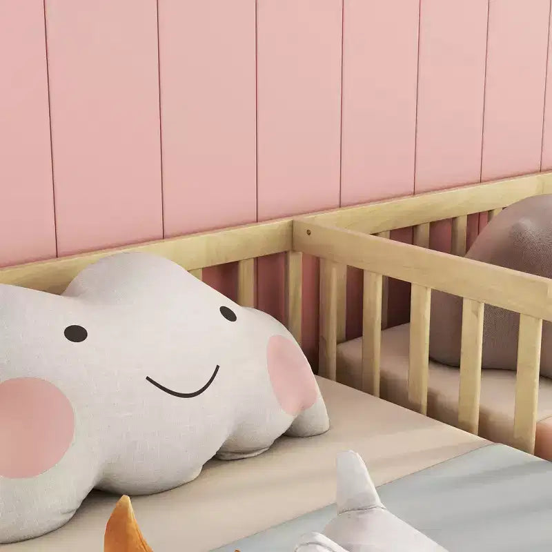 Letto a castello singolo con sponde protettive, pino e legno ingegnerizzato, naturale e grigio, sicuro, robusto, salvaspazio, facile montaggio per bambini