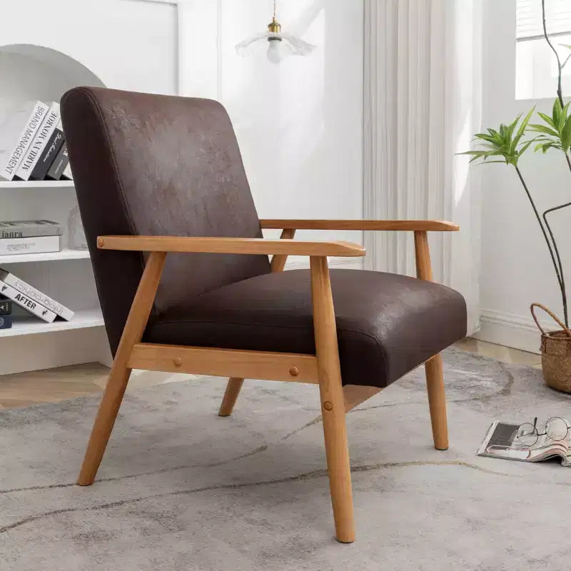 Poltrona moderna con braccioli, poltrona lounge con braccioli affusolati, telaio in legno massiccio, sedia rivestita in microfibra per soggiorno, ufficio