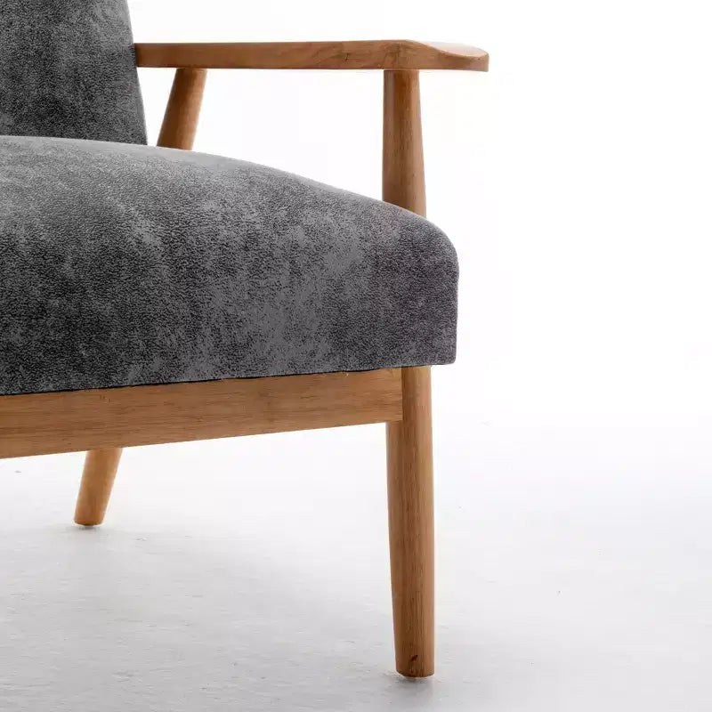 Poltrona moderna con braccioli, poltrona lounge con braccioli affusolati, telaio in legno massiccio, sedia rivestita in microfibra per soggiorno, ufficio