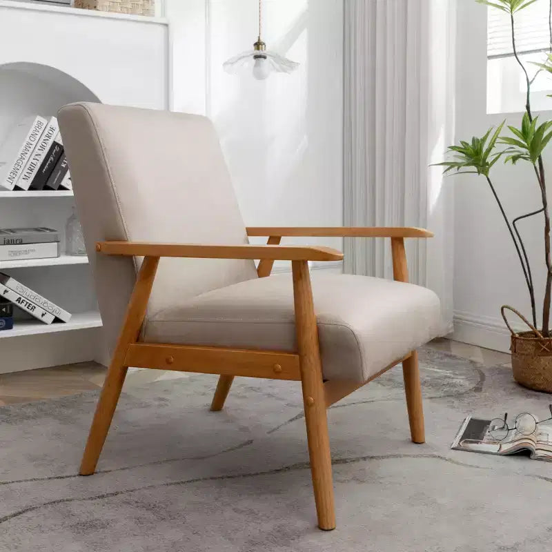 Poltrona moderna con braccioli, poltrona lounge con braccioli affusolati, telaio in legno massiccio, sedia rivestita in microfibra per soggiorno, ufficio