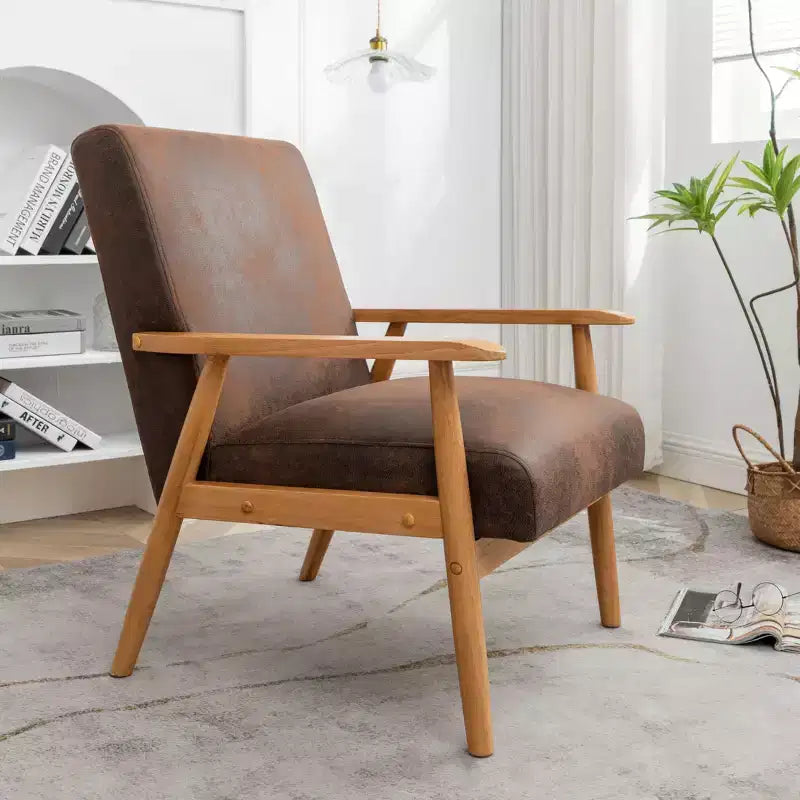 Poltrona moderna con braccioli, poltrona lounge con braccioli affusolati, telaio in legno massiccio, sedia rivestita in microfibra per soggiorno, ufficio