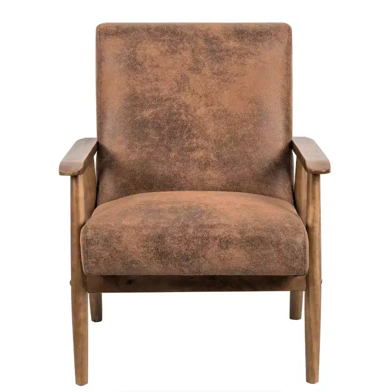 Poltrona moderna con braccioli, poltrona lounge con braccioli affusolati, telaio in legno massiccio, sedia rivestita in microfibra per soggiorno, ufficio