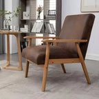 Poltrona moderna con braccioli, poltrona lounge con braccioli affusolati, telaio in legno massiccio, sedia rivestita in microfibra per soggiorno, ufficio