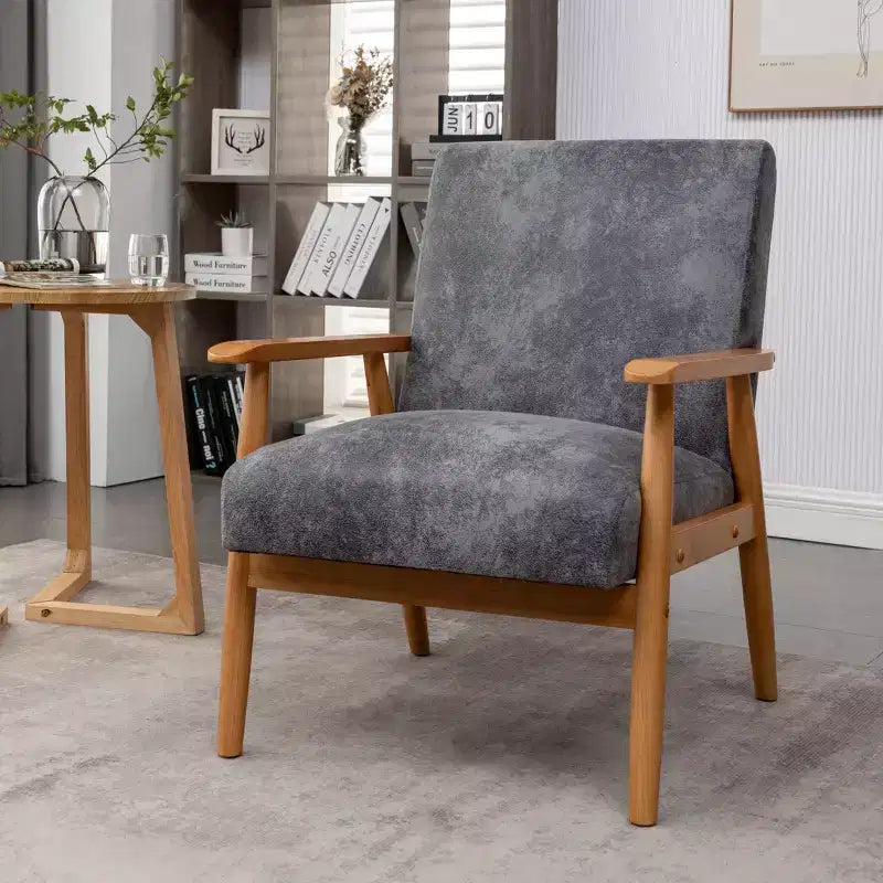 Poltrona moderna con braccioli, poltrona lounge con braccioli affusolati, telaio in legno massiccio, sedia rivestita in microfibra per soggiorno, ufficio