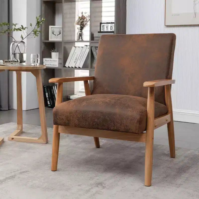 Poltrona moderna con braccioli, poltrona lounge con braccioli affusolati, telaio in legno massiccio, sedia rivestita in microfibra per soggiorno, ufficio