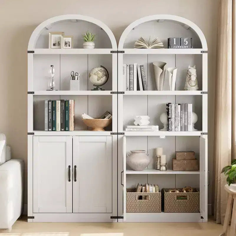 Libreria con ante, Scaffale ad arco da 71,65 pollici, Libreria da fattoria con ripiani, Scaffali in legno per ufficio domestico, soggiorno