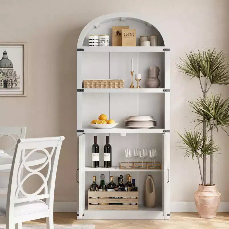 Libreria con ante, Scaffale ad arco da 71,65 pollici, Libreria da fattoria con ripiani, Scaffali in legno per ufficio domestico, soggiorno