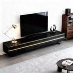 Mobile TV e console multimediale neri da 86,61" in stile rustico con cassetti portaoggetti a scomparsa, armadietti chiusi, gambe in metallo e gestione cavi