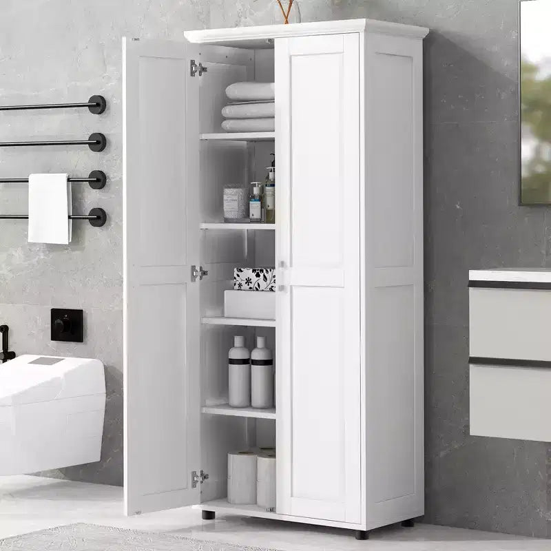 Armadietti alti per il bagno, mobiletto a pavimento indipendente con 2 ante, ripiani regolabili, 5 scomparti interni per dispensa o cucina