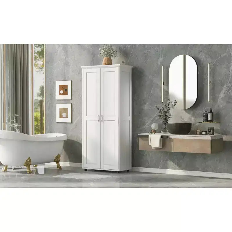Armadietti alti per il bagno, mobiletto a pavimento indipendente con 2 ante, ripiani regolabili, 5 scomparti interni per dispensa o cucina