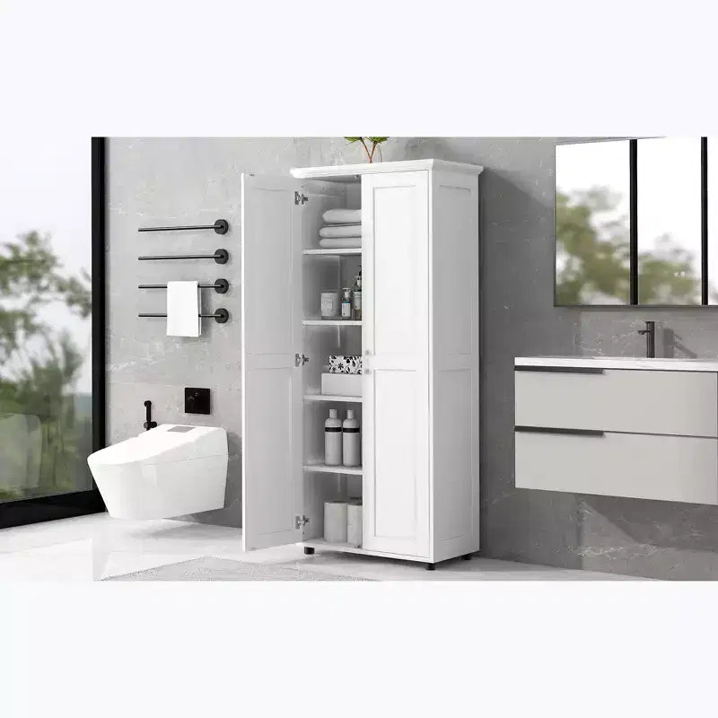 Armadietti alti per il bagno, mobiletto a pavimento indipendente con 2 ante, ripiani regolabili, 5 scomparti interni per dispensa o cucina
