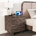 Bestier Wave Side Table with Drawer & Charging Station, AC Outlet, USB & Type-C Ports for Bedroom or Living Room
