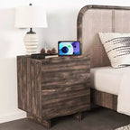 Bestier Wave Side Table with Drawer & Charging Station, AC Outlet, USB & Type-C Ports for Bedroom or Living Room