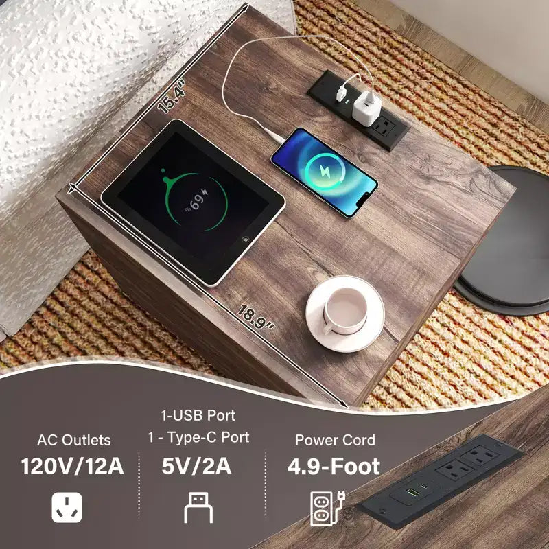 Tavolino Wave con cassetto e stazione di ricarica