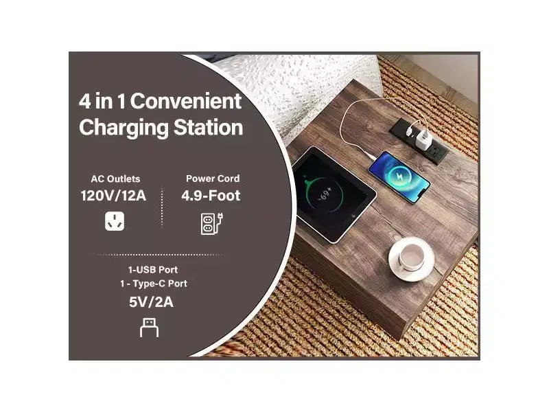 Tavolino Wave con cassetto e stazione di ricarica