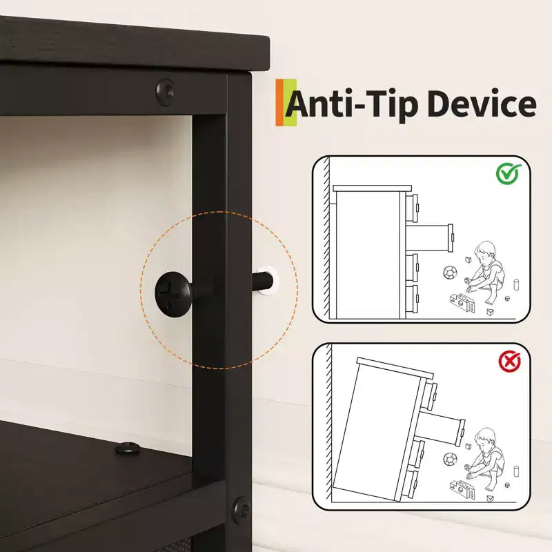 Comò porta TV in tessuto da 63 pollici per camera da letto - Cassettiera lunga a 12 cassetti per soggiorno - Cassettiera nera con ripiani aperti