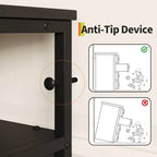 Comò porta TV in tessuto da 63 pollici per camera da letto - Cassettiera lunga a 12 cassetti per soggiorno - Cassettiera nera con ripiani aperti