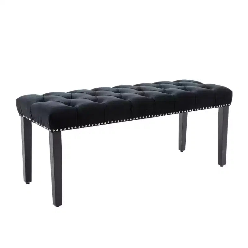 Panca moderna in velluto da 45,2" con ottomana, panca rettangolare imbottita con bottoni, gambe in legno, panca per scarpe per soggiorno, camera da letto