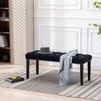 Panca moderna in velluto da 45,2" con ottomana, panca rettangolare imbottita con bottoni, gambe in legno, panca per scarpe per soggiorno, camera da letto