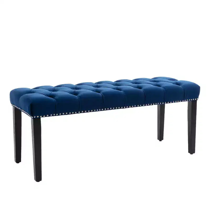 Panca moderna in velluto da 45,2" con ottomana, panca rettangolare imbottita con bottoni, gambe in legno, panca per scarpe per soggiorno, camera da letto