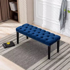 Panca moderna in velluto da 45,2" con ottomana, panca rettangolare imbottita con bottoni, gambe in legno, panca per scarpe per soggiorno, camera da letto