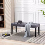 Panca moderna in velluto da 45,2" con ottomana, panca rettangolare imbottita con bottoni, gambe in legno, panca per scarpe per soggiorno, camera da letto