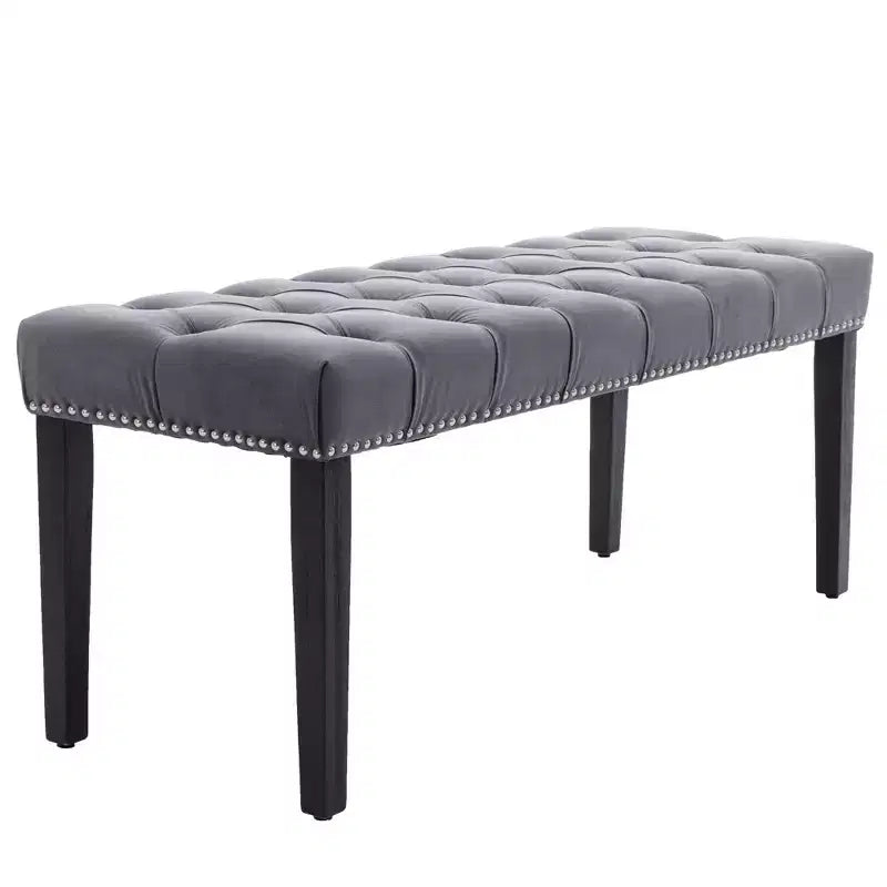 Panca moderna in velluto da 45,2" con ottomana, panca rettangolare imbottita con bottoni, gambe in legno, panca per scarpe per soggiorno, camera da letto