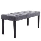 Panca moderna in velluto da 45,2" con ottomana, panca rettangolare imbottita con bottoni, gambe in legno, panca per scarpe per soggiorno, camera da letto