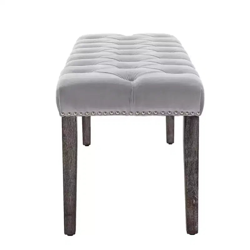 Panca moderna in velluto da 45,2" con ottomana, panca rettangolare imbottita con bottoni, gambe in legno, panca per scarpe per soggiorno, camera da letto