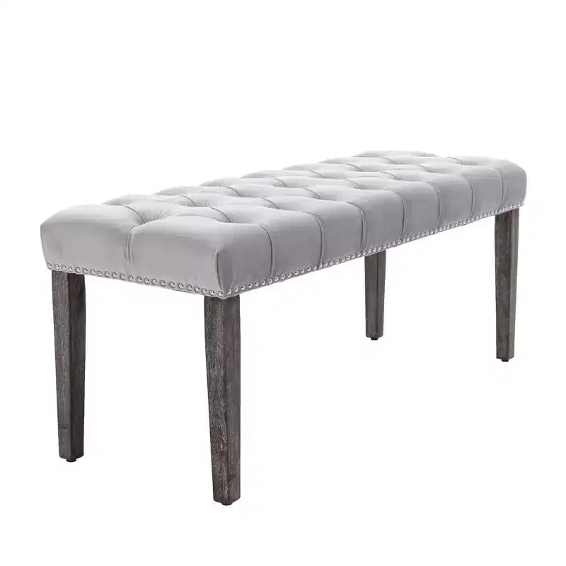 Panca moderna in velluto da 45,2" con ottomana, panca rettangolare imbottita con bottoni, gambe in legno, panca per scarpe per soggiorno, camera da letto