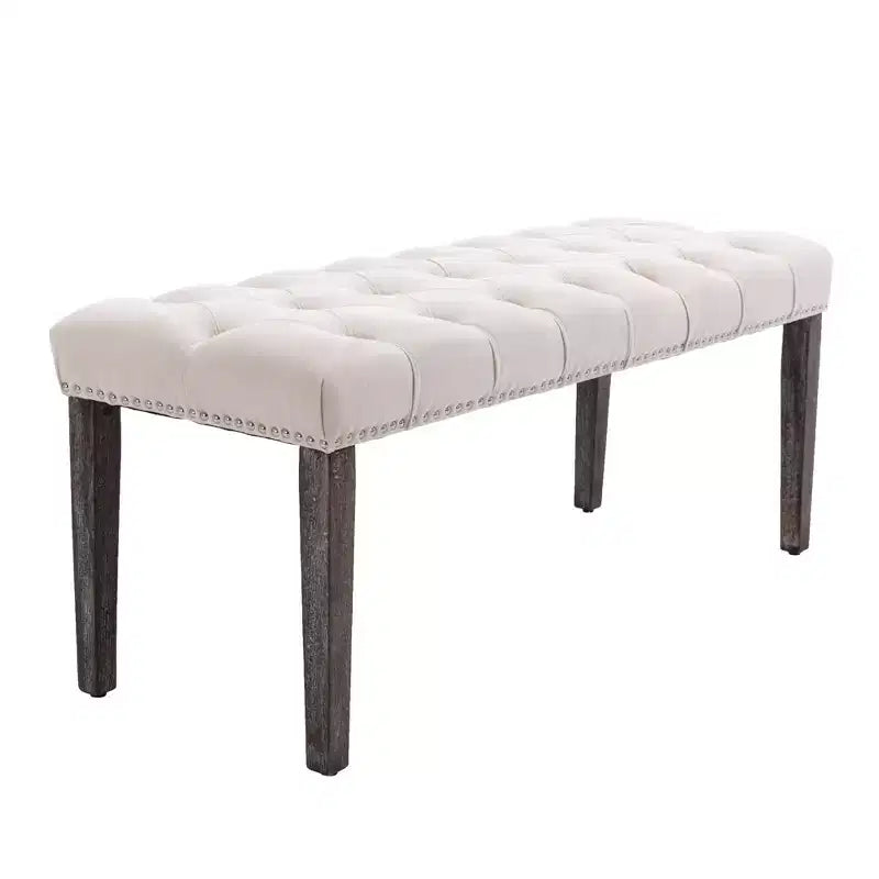 Panca moderna in velluto da 45,2" con ottomana, panca rettangolare imbottita con bottoni, gambe in legno, panca per scarpe per soggiorno, camera da letto
