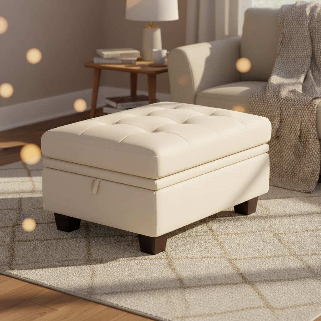 32 and Black Velvet Tufted Storage Ottoman