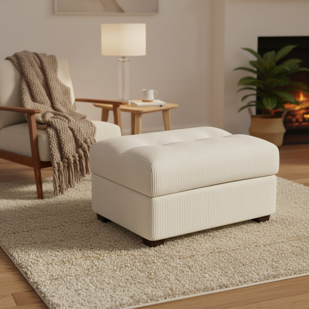 HomeRoots 37 Beige and Black Corduroy Tufted Ottoman