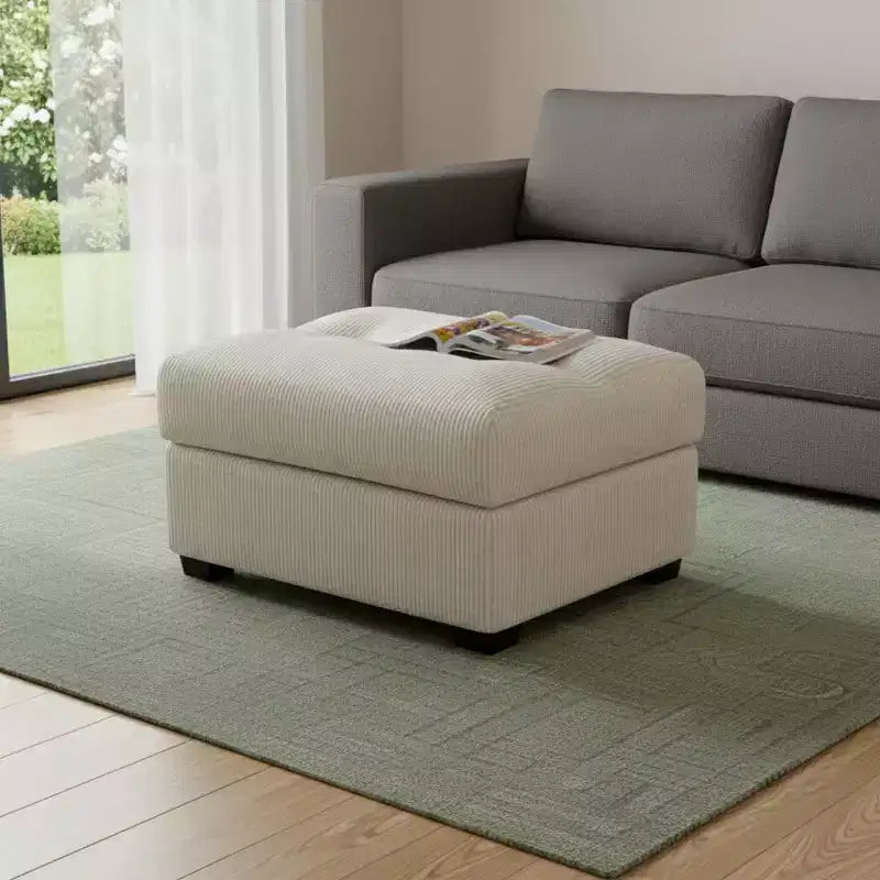 Ottoman trapuntato in velluto a coste beige e nero da 37".