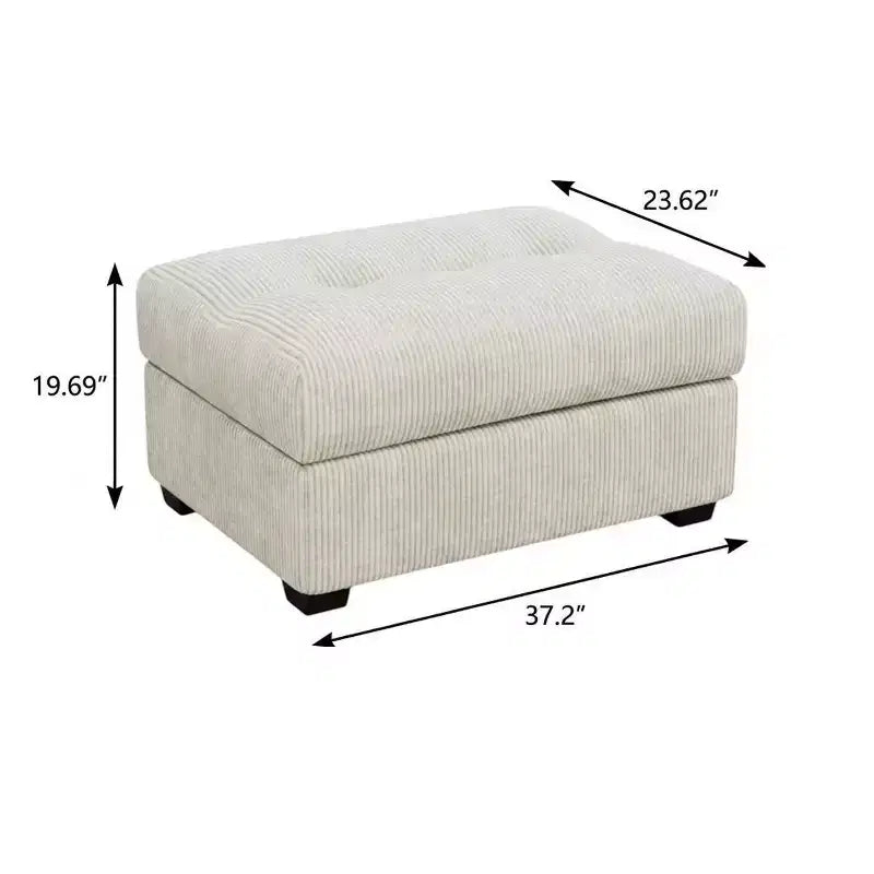 Ottoman trapuntato in velluto a coste beige e nero da 37".