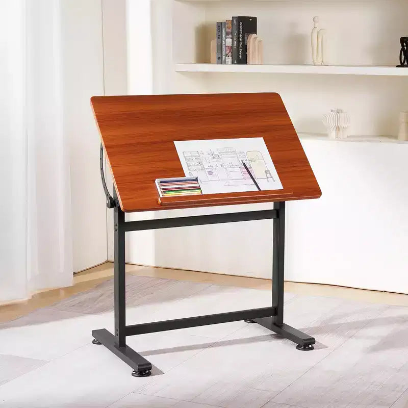 Tavolo da disegno, scrivania da disegno inclinabile regolabile da 0 a 90, tavolo per artista portatile con struttura a H nera e piano marrone, nero e marrone