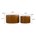 Tavolino da caffè rotondo impilabile Philippa Mid-Century Modern in legno scanalato (2 pezzi)