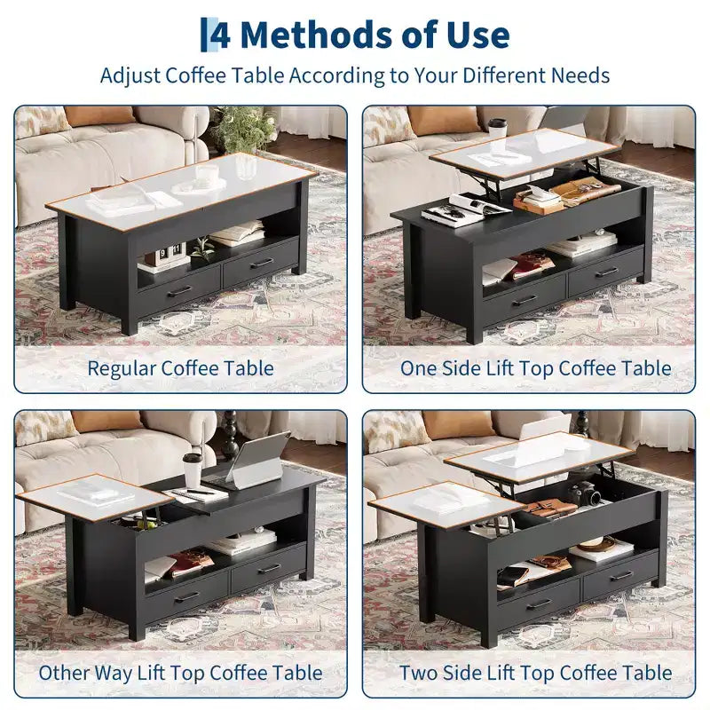 Tavolino da caffè desktop a doppia altezza regolabile da 47 pollici, marrone, con cassetti portaoggetti; tavolino da divano a doppia altezza regolabile con ripiani nascosti.