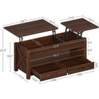 Tavolino da caffè desktop a doppia altezza regolabile da 47 pollici, marrone, con cassetti portaoggetti; tavolino da divano a doppia altezza regolabile con ripiani nascosti.