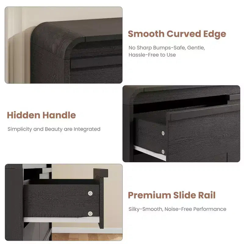 Cassettiera moderna ad arco con 6 cassetti per tavolo da pranzo - Cassettone in legno nero largo 120 cm - Design con bordi curvi - Ampio spazio di archiviazione per sala da pranzo, camera da letto, soggiorno
