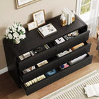 Cassettiera moderna ad arco con 6 cassetti per tavolo da pranzo - Cassettone in legno nero largo 120 cm - Design con bordi curvi - Ampio spazio di archiviazione per sala da pranzo, camera da letto, soggiorno