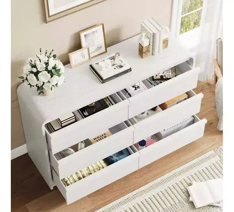 Cassettiera moderna ad arco con 6 cassetti per tavolo da pranzo - Cassettone in legno nero largo 120 cm - Design con bordi curvi - Ampio spazio di archiviazione per sala da pranzo, camera da letto, soggiorno
