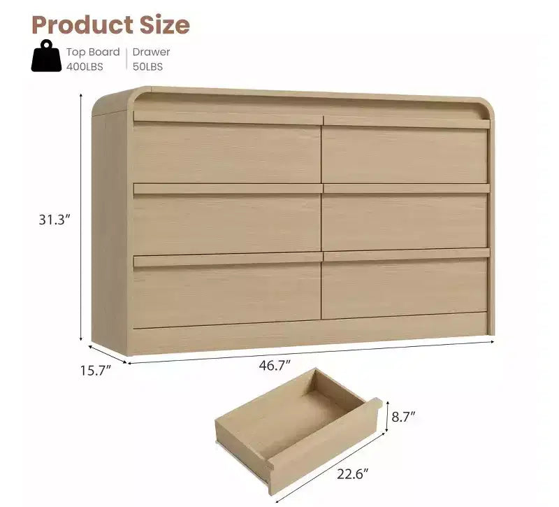 Cassettiera moderna ad arco con 6 cassetti per tavolo da pranzo - Cassettone in legno nero largo 120 cm - Design con bordi curvi - Ampio spazio di archiviazione per sala da pranzo, camera da letto, soggiorno