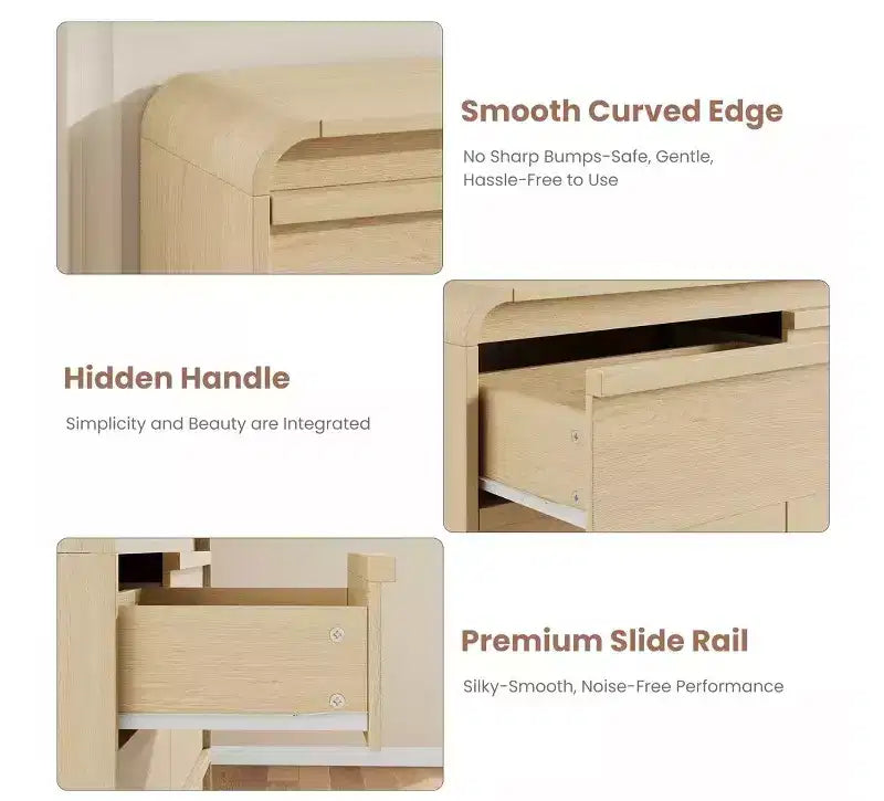 Cassettiera moderna ad arco con 6 cassetti per tavolo da pranzo - Cassettone in legno nero largo 120 cm - Design con bordi curvi - Ampio spazio di archiviazione per sala da pranzo, camera da letto, soggiorno