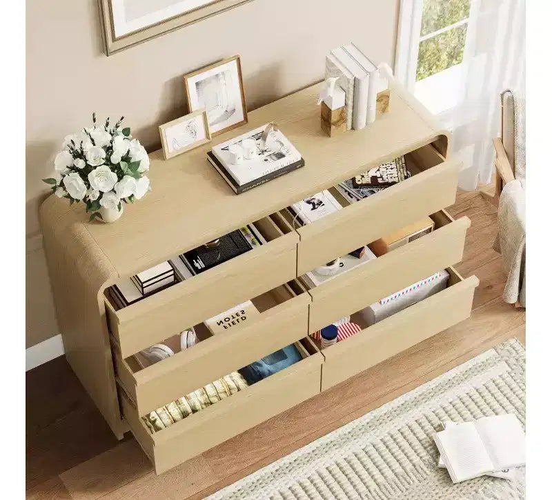 Cassettiera moderna ad arco con 6 cassetti per tavolo da pranzo - Cassettone in legno nero largo 120 cm - Design con bordi curvi - Ampio spazio di archiviazione per sala da pranzo, camera da letto, soggiorno