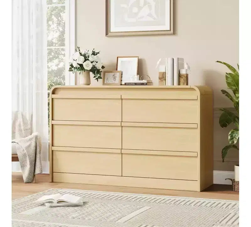 Cassettiera moderna ad arco con 6 cassetti per tavolo da pranzo - Cassettone in legno nero largo 120 cm - Design con bordi curvi - Ampio spazio di archiviazione per sala da pranzo, camera da letto, soggiorno