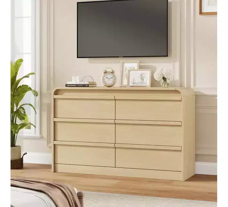 Cassettiera moderna ad arco con 6 cassetti per tavolo da pranzo - Cassettone in legno nero largo 120 cm - Design con bordi curvi - Ampio spazio di archiviazione per sala da pranzo, camera da letto, soggiorno